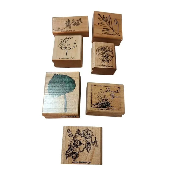 Lot Of 8 Wooden Mounted Rubber Stamps Mixed Flowers Plants Nature Floral Crafts - Picture 1 of 9